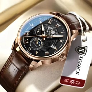 Reloj XGECOK Clásico Hombre Dorado Cuero