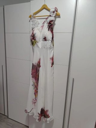 Vestido blanco flores talla L, con fular