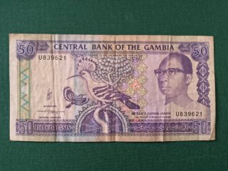 Lote 3 Billetes Gambia 5, 10, 50 Dalasis