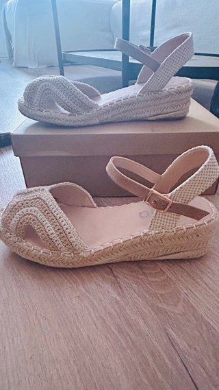 Sandalias esparto y piel beige/marrón