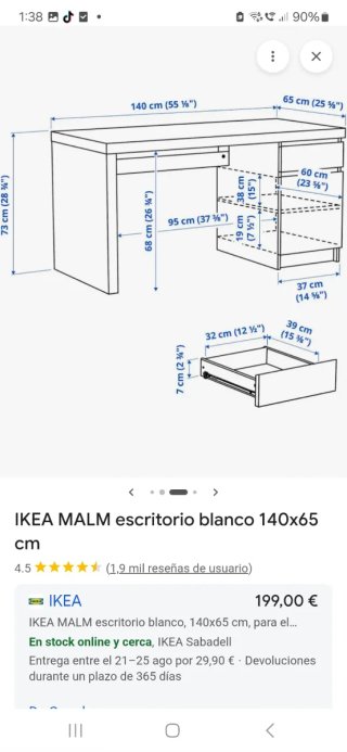 Escritorio IKEA MALM Marrón Oscuro 140x65