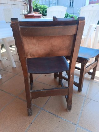 2 Sillas Antiguas Madera y Cuero