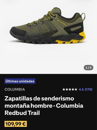 Zapatillas Columbia trekking verde y amarillo.