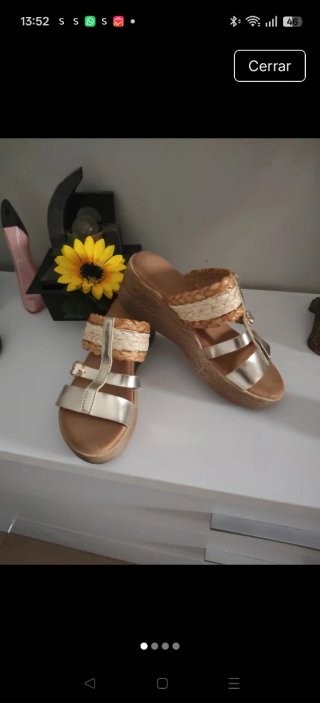 Sandalias cuña doradas y beige