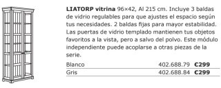 Vitrina Liatorp blanca con baldas de vidrio