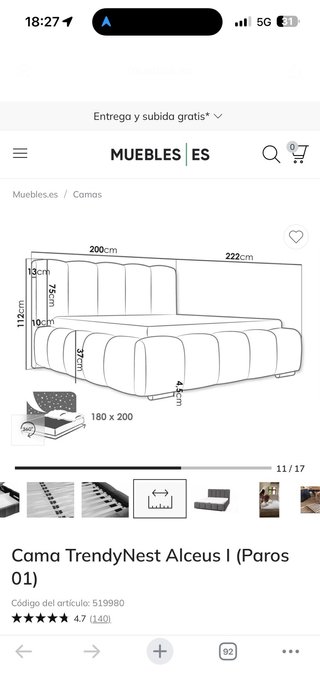 Cama doble beige y marrón