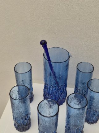 Set 6 Bicchieri Murano Blu + Caraffa