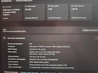 PORTATIL GAMING ASUS TUF RYZEN 9 RTX4070 32GB RAM