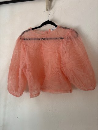 Top Zara mangas abullonadas rosa