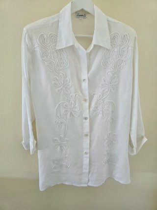 Blusa Lino Bordada Blanca