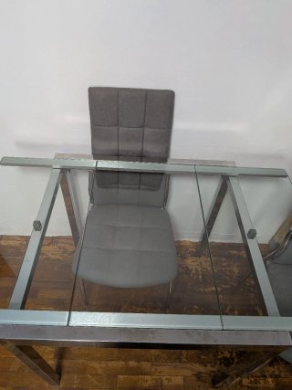 Mesa comedor cristal y metal extensible