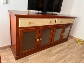 Mueble Comedor Madera TV Cajones y Cristal