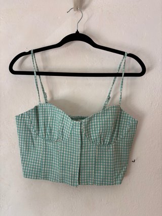 Corsé cuadros vichy verde y blanco