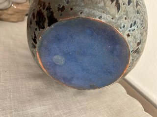 Jarrón Cerámica Años 80 Azul Grisáceo