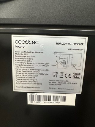 Congelador horizontal Cecotec Bolero 99L Black