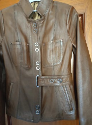 Cazadora Biker Cuero Marrón Talla M