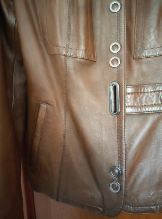 Cazadora Biker Cuero Marrón Talla M