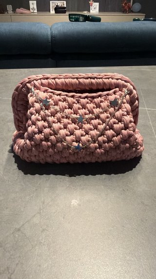 Borsa uncinetto rosa con stelle argento