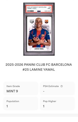 PSA 9 Panini Lamine Yamal FC Barcelona 2025-26 #25