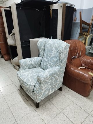 Sillón tapizado floral beige y azul Tlf-653711399