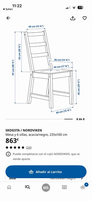 Mesa Comedor y 6 Sillas SKOGSTA/NORDVIKEN Ikea!