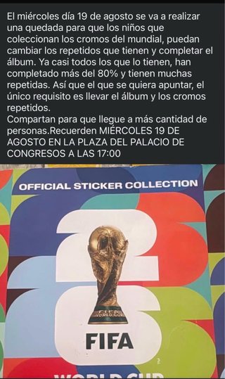 Quedada Cromos Mundial: Miércoles 19 a las 17:00