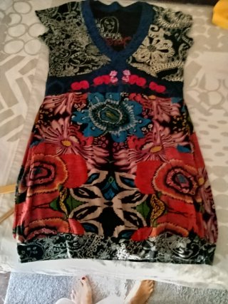 Vestido corto Desigual Algodón Bordado Multicolor