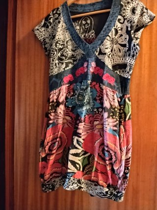 Vestido corto Desigual Algodón Bordado Multicolor