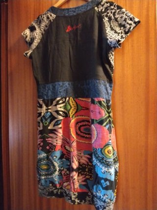 Vestido corto Desigual Algodón Bordado Multicolor