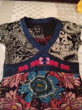 Vestido corto Desigual Algodón Bordado Multicolor