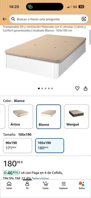 Base Cama Canapé Blanco Nuevo Caja