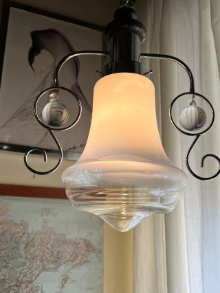 Lampada sospensione vintage vetro Murano e metallo