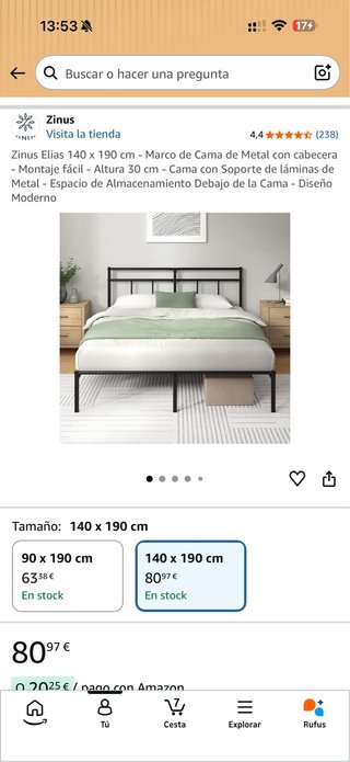 Cama Matrimonio 140x190cm Negra
