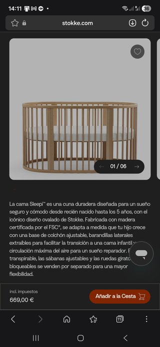 Cuna Stokke Sleepi Ovalada Madera FSC
