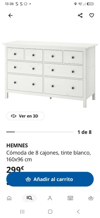 Cómoda HEMNES 8 cajones blanca IKEA