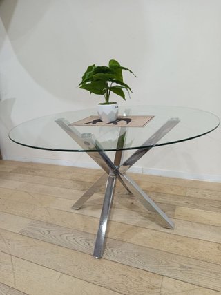 Mesa redonda cristal y metal plateado