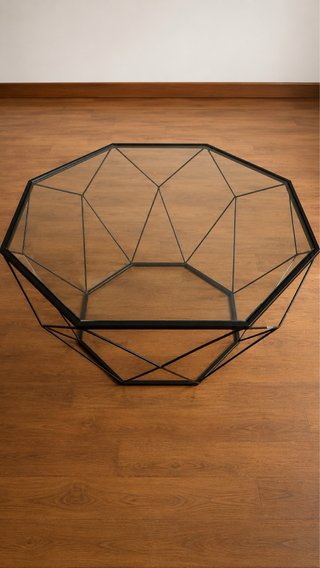 Mesa de centro geométrica cristal y metal