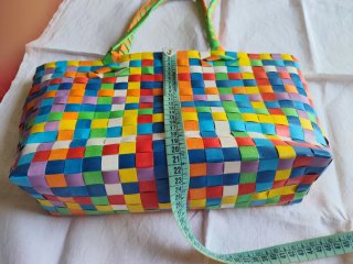 Borsa shopper intrecciata multicolore