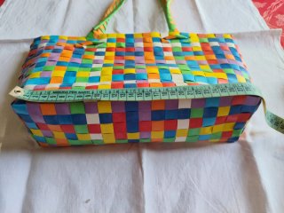Borsa shopper intrecciata multicolore