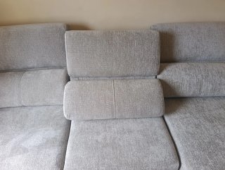 Sofá chaislongue modular gris de tela