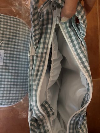 Conjunto MIBLA:bolso y saco capazo en vichy verde