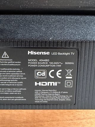 Televisor Hisense 40 Negro modelo 40a4bg. Actual