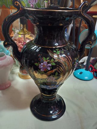 Jarrón Porcelana Hermanos Alejandres Negro Dorado