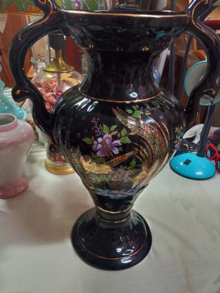 Jarrón Porcelana Hermanos Alejandres Negro Dorado
