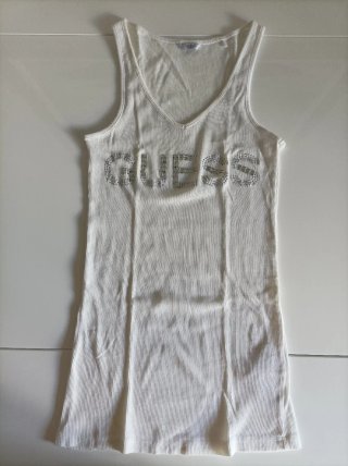 Canottiera Guess bianca a costine con strass Y2K