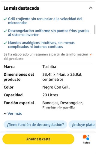 Microondas Toshiba MW2-MG20P(BK) 20L