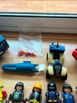Lote Playmobil: Helicóptero, Coche Policía, Barco