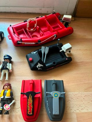 Lote Playmobil: Helicóptero, Coche Policía, Barco