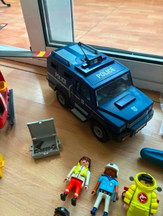 Lote Playmobil: Helicóptero, Coche Policía, Barco