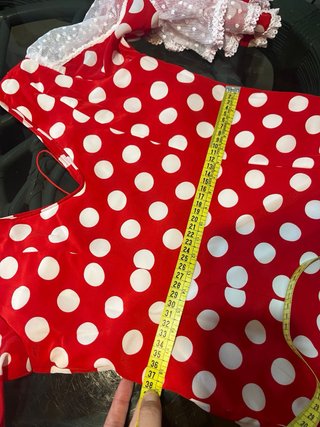 Traje Flamenca Rojo Lunares Blancos Plumeti